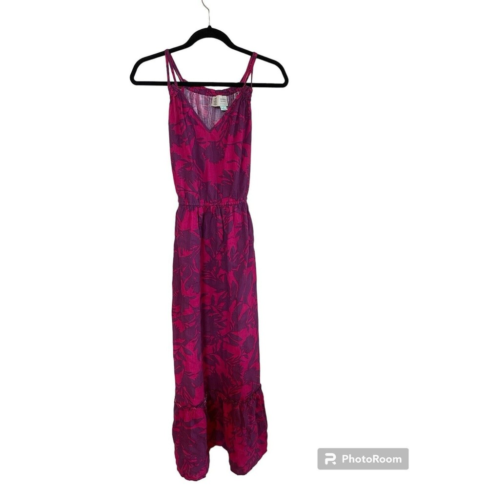 Women’s Fuchsia Floral Maxi Dress - Sleeveless V-Neck